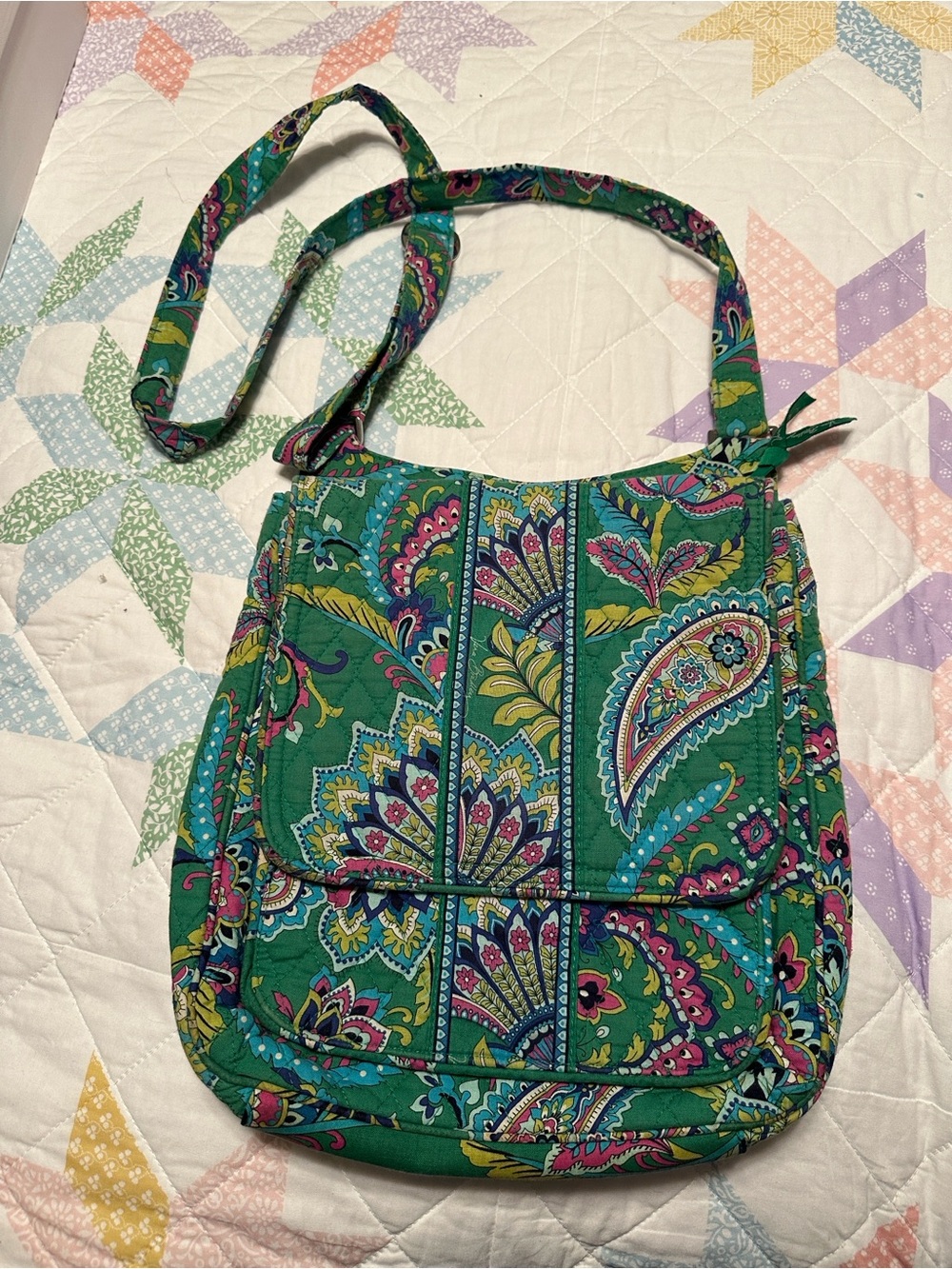 Vera Bradley Green Paisley Quilted Large Crossbody